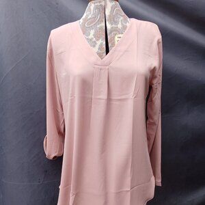 Pink 3/4 Sleeve Pullover Blouse